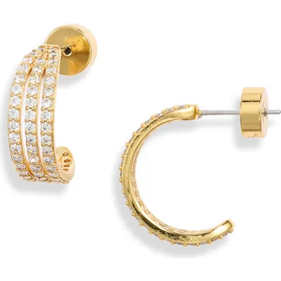 Nordstrom Triple Row Cubic Zirconia Hoop Earrings In Gold