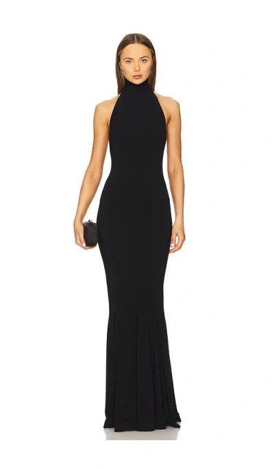 Norma Kamali Halter Fishtail Gown In Black