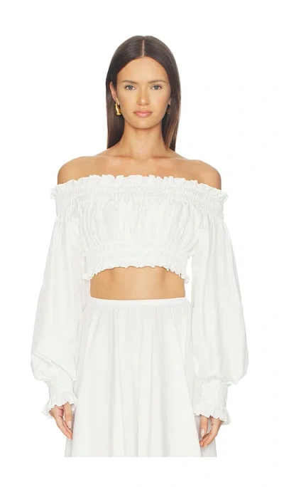 Norma Kamali Long Sleeve Peasant Cropped Top In Snow White