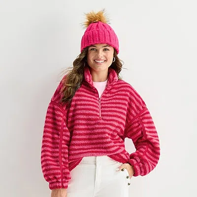 North Pole Trading Co . Womens Juniors Mock Neck Long Sleeve Sherpa Sweatshirt In Pink