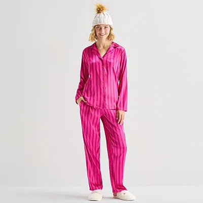 North Pole Trading Co . Womens Long Sleeve 2-pc. Pajama Set In Pink