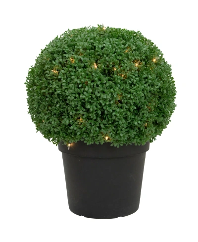 Northlight 20" Pre-lit Artificial Boxwood Ball Topiary In Round Pot Clear Lights In Green