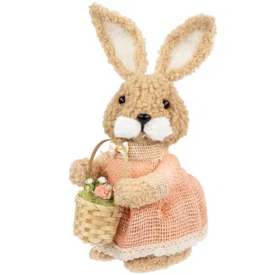 Northlight Plush Girl Easter Rabbit Decoration With Basket In Neutral