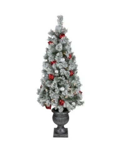 Northlight Pre Lit Potted Snowy Bristle Pine Artificial Christmas Tree Clear Lights Collection In Multi