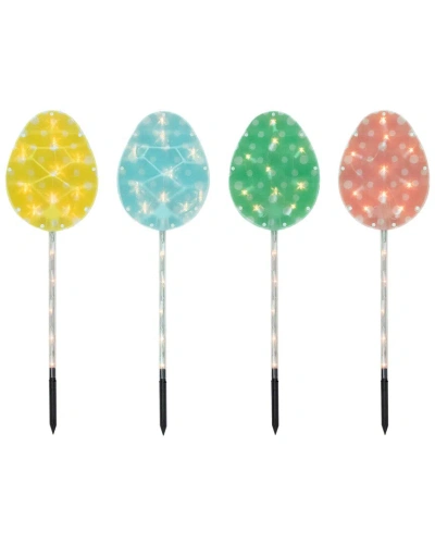Northlight Set Of 4 Easter Egg Lighted Lawn Stakes In Green