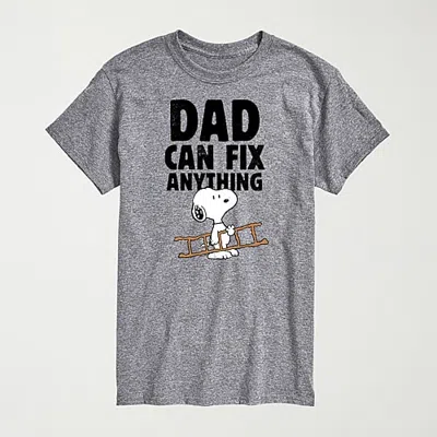 Novelty Mens Crew Neck Short Sleeve Regular Fit Peanuts Snoopy Graphic T-shirt In Gray