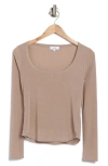 Nsr Long Sleeve Ribbed Crop Top In Dark Taupe