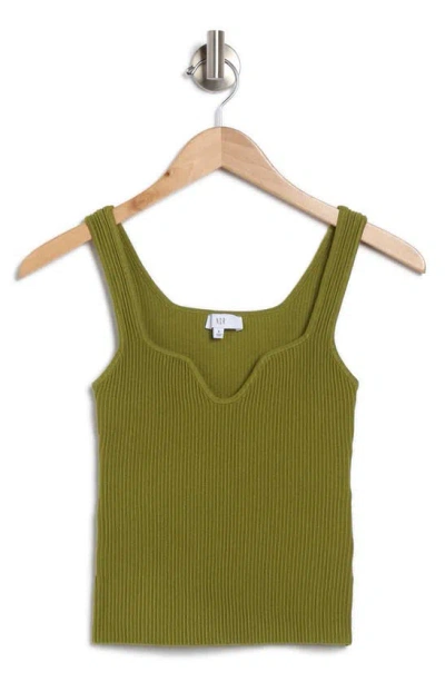 Nsr Notch Neck Ribbed Knit Top In Green