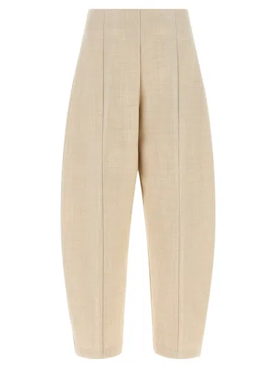 Nude Beige Tapered Flat Front Pants In Neutral