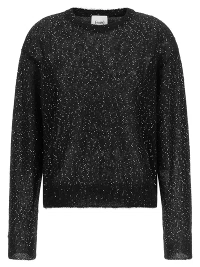 Nude Black Embellished Crew Neck Sweater