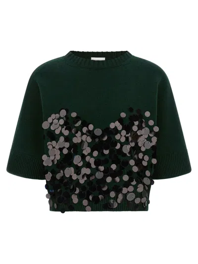 Nude Green Embellished Crew Neck Sweater