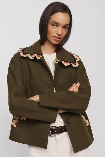 Nvlt Carina Scalloped Cropped Coat Jacket In Green