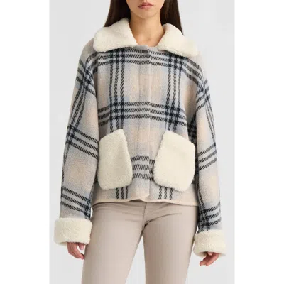 Nvlt Faux Fur Collar Plaid Jacket In Multi