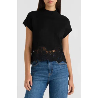 Nvlt Lace Hem Sleeveless Mock Neck Sweater In Black
