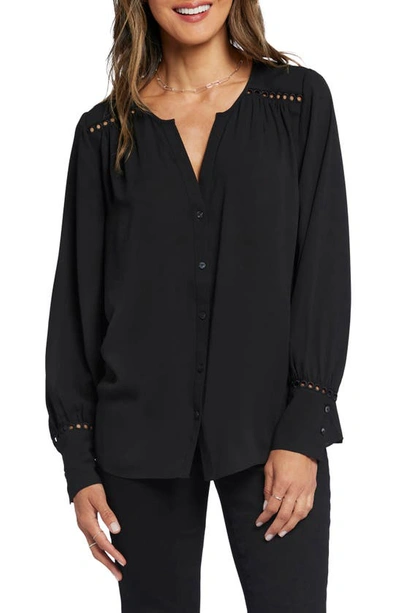 Nydj Liliana Lace Inset Peasant Top In Black