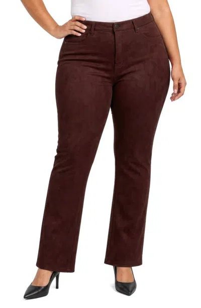 Nydj Marilyn High Waist Straight Leg Faux Suede Pants In Brown