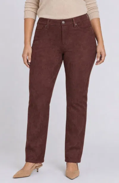 Nydj Marilyn High Waist Straight Leg Faux Suede Pants In Brown