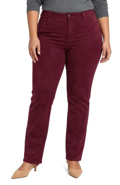 Nydj Marilyn High Waist Straight Leg Faux Suede Pants In Burgundy
