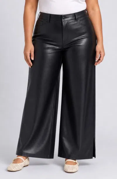 Nydj Teresa High Waist Wide Leg Faux Leather Pants In Black