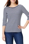 Nzt By Nic+zoe Stripe Bateau Neck Cotton Blend Top In Indigo Multi