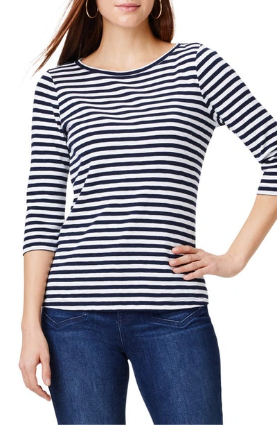 Nzt By Nic+zoe Stripe Bateau Neck Cotton Blend Top In Indigo Multi