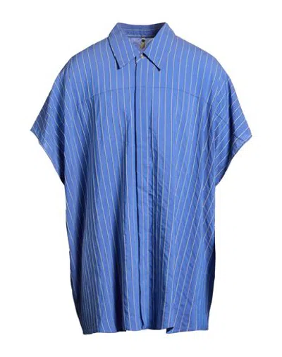 Oamc Man Shirt Blue Size M Viscose, Silk, Cotton