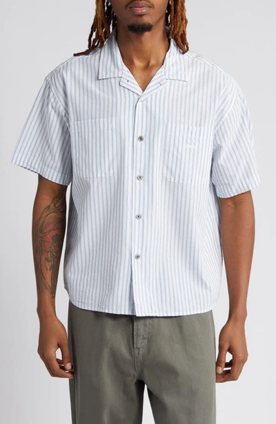 Obey Bigwig Relaxed Stripe Short Sleeve Camp Shirt In Good Grey Multi