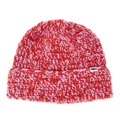 Obey Desmond Crochet Beanie Hat In Red