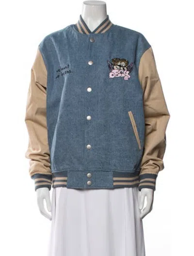 Pre-owned Obey Graphic Print Bomber Jacket In Blue