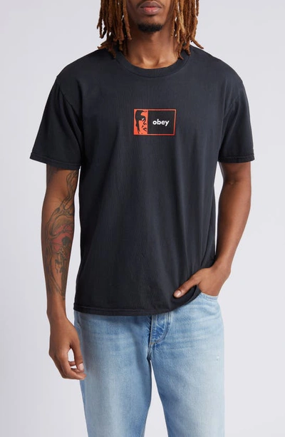 Obey Half Icon Cotton Graphic T-shirt In Pigment Vintage Black