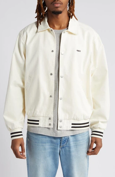 Obey Icon Face Varsity Jacket In Unbleached