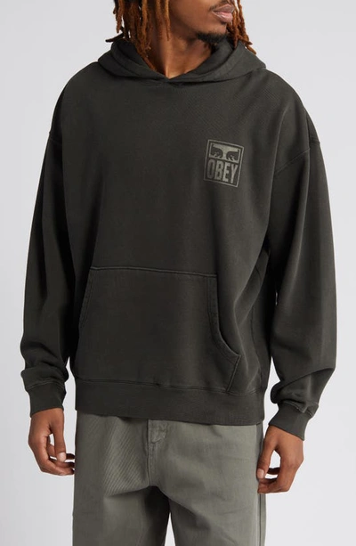 Obey Oversize Eyes Logo Hoodie In Pigment Pirate Black