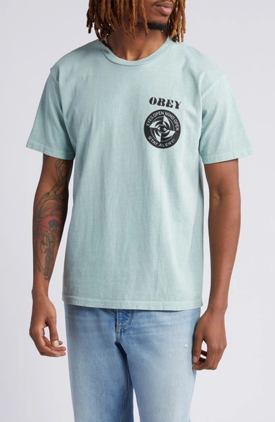 Obey Stay Alert Graphic T-shirt In Pigment Surf Spray