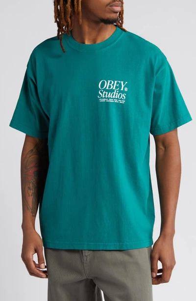 Obey Studios Icon Logo Graphic T-shirt In Adventure Green