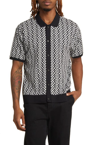 Obey Testament Geo Pattern Short Sleeve Knit Button-up Shirt In Black Multi