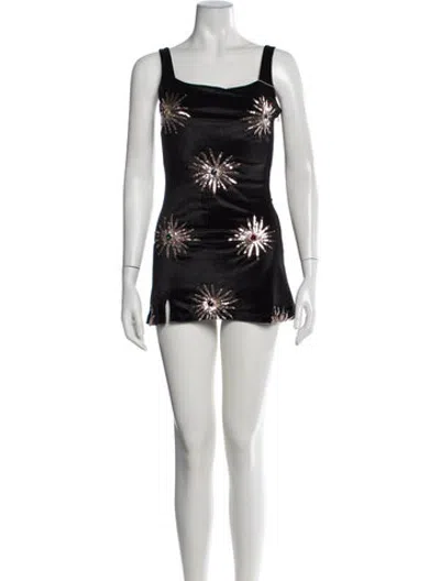 Pre-owned Oceanus Graphic Print Mini Dress In Black