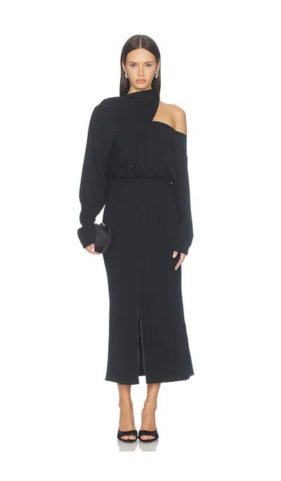 Odd Muse Draped One Shoulder Midi Dress In Black