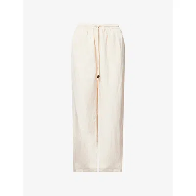 Odd Muse Womens Drawstring Wide-leg Woven Trousers Cream In Neutral