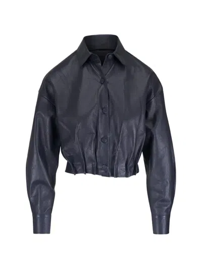 Odeeh Pleated Leather Jacket In Blue