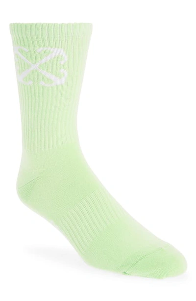 Off-white Arrow Mid Calf Socks In Fluo Green White