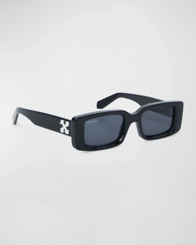 Off-white Arthur Acetate Rectangle Sunglasses In Black/dark Grey