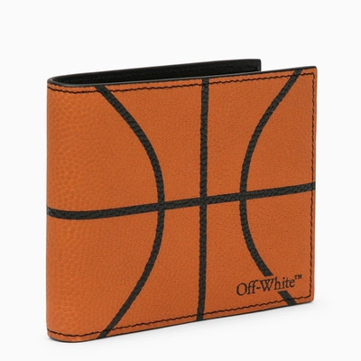 Off-white Basketball Logo-print Full-grain Leather Billfold Wallet In Orange