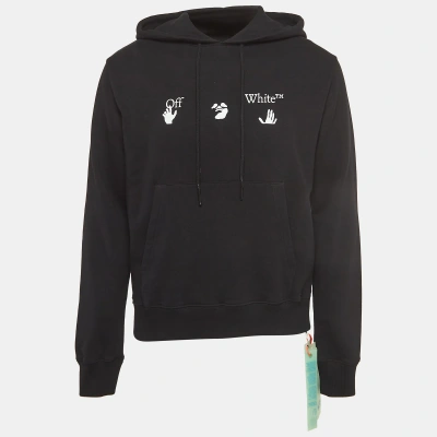 Pre-owned Off-white Black Logo Print Cotton Knit Hoodie S