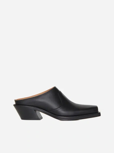 Off-white Cowboy Leather Mules In Black