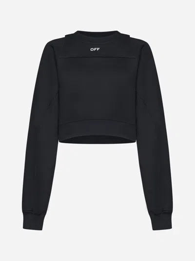 Off-white Logo Cotton Cropped Sweatshirt In Black