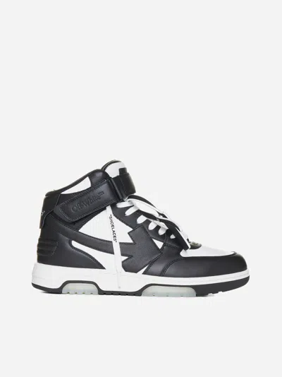 Off-white Out Of Office Mid-top Leather Sneakers In White,black