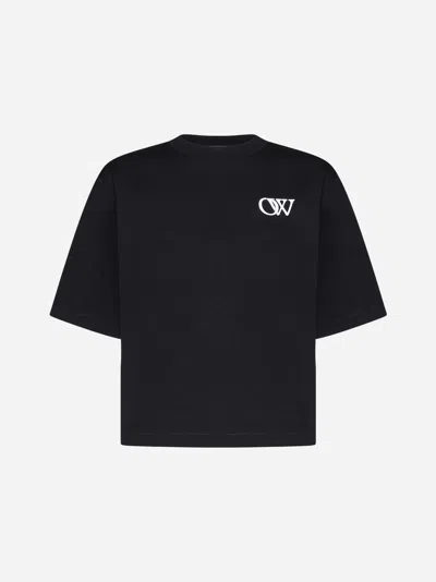 Off-white Ow Logo Cotton T-shirt In Black,white
