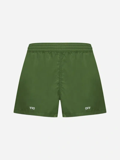 Off-white Straight-leg Short-length Logo-print Swim Shorts In Green,white