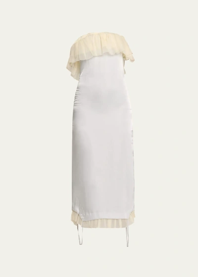 Off-white Strapless Fluid Upside-down Midi Dress In Artic Ice Coc