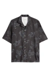 Officine Generale Eren Floral Short Sleeve Cotton Button-up Shirt In Black/gray